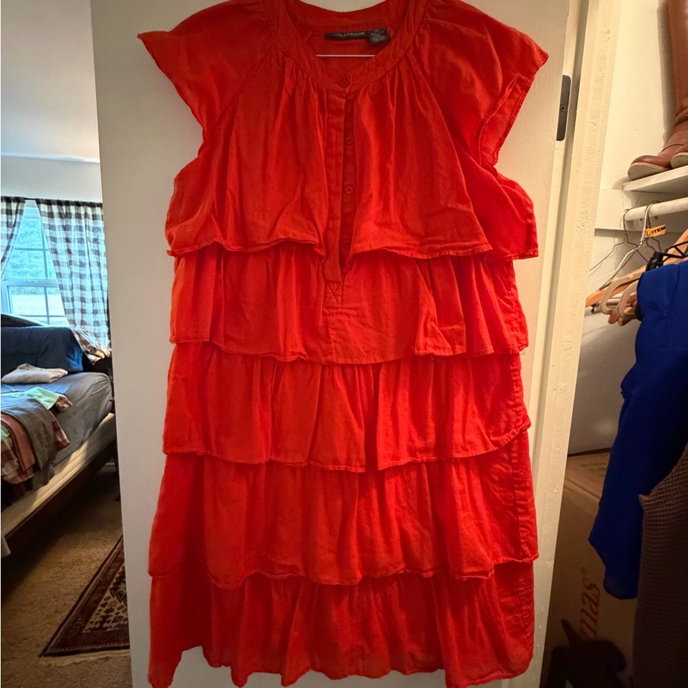 Chelsea & Theodore Vibrant Orange Tiered Mini Dress